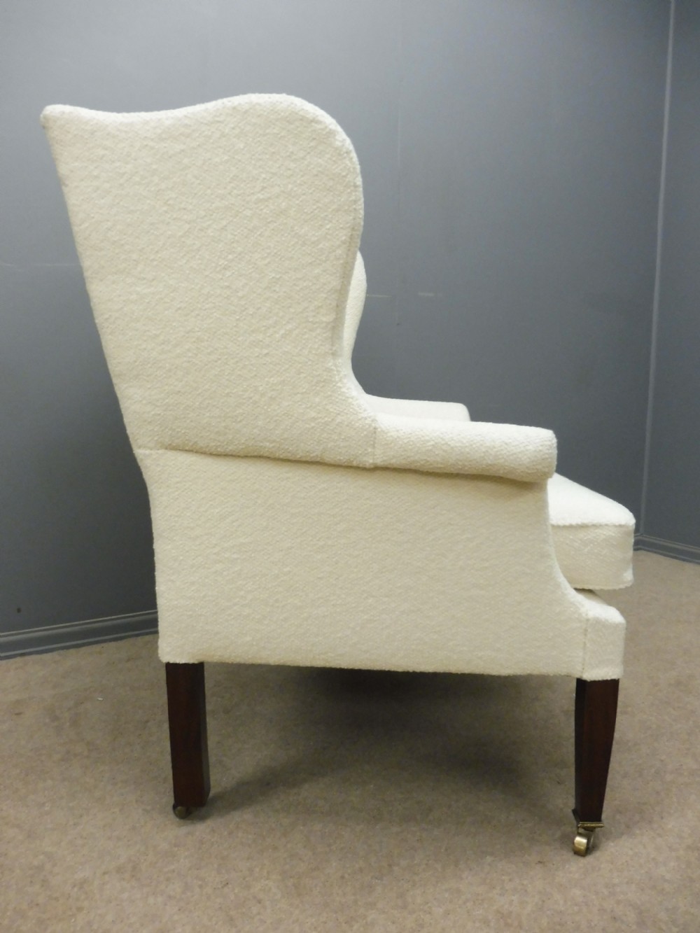 GENEROUSLY SIZED ANTIQUE WINGED ARMCHAIR CIRCA 1900 View VI