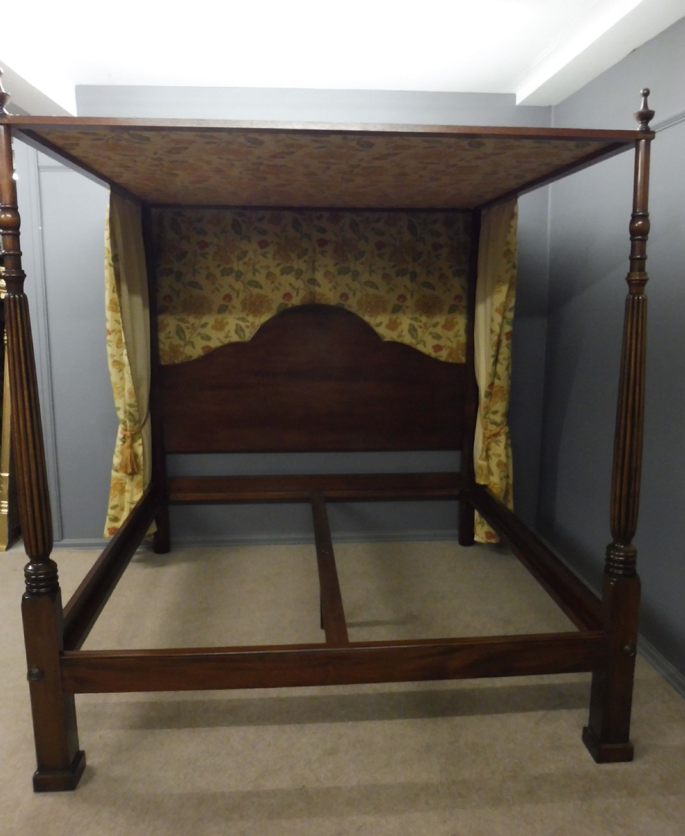 SUPER KING SIZE FOUR POSTER CANOPY BED MAHOGANY c1920 WITH DRAPES CURTAINS & BED COVER View IV