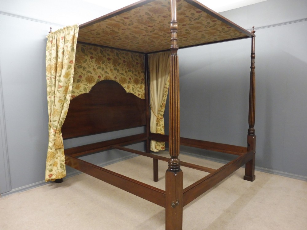 SUPER KING SIZE FOUR POSTER CANOPY BED MAHOGANY c1920 WITH DRAPES CURTAINS & BED COVER View VII