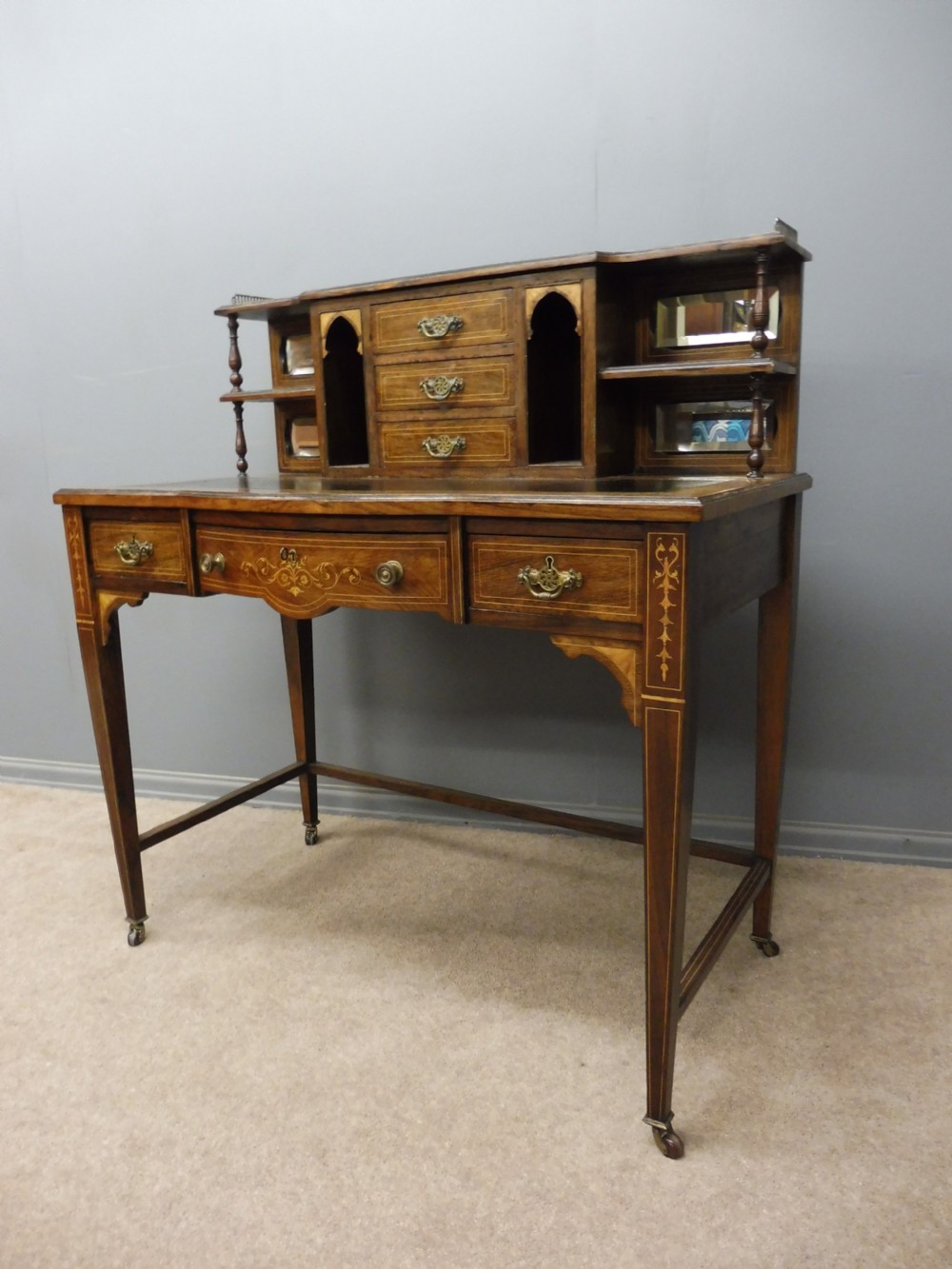 GOOD ORIGINAL VICTORIAN INLAID ROSEWOOD WRITING DESK View III