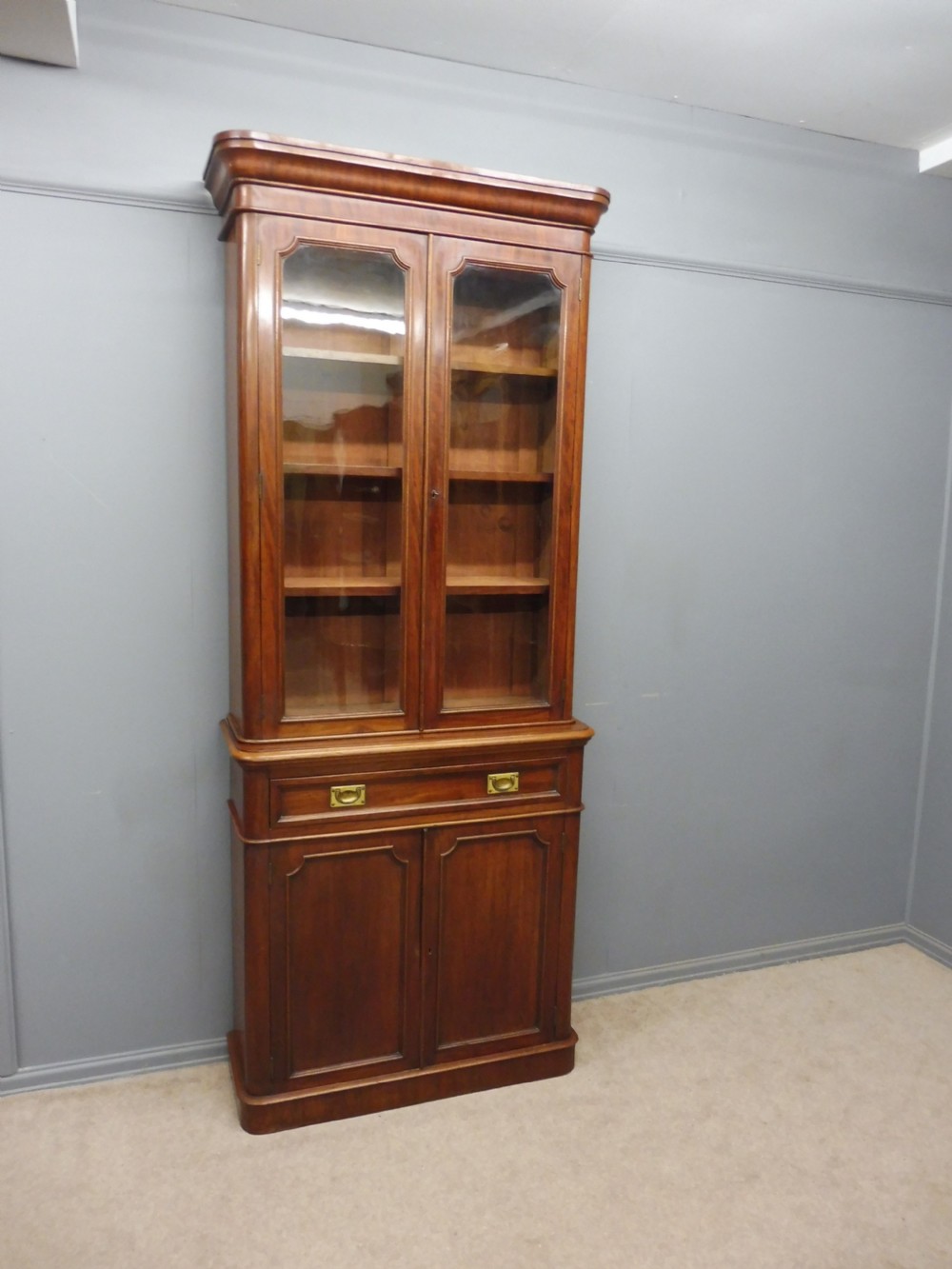 VICTORIAN ROUND CORNERED CABINET BOOKCASE 