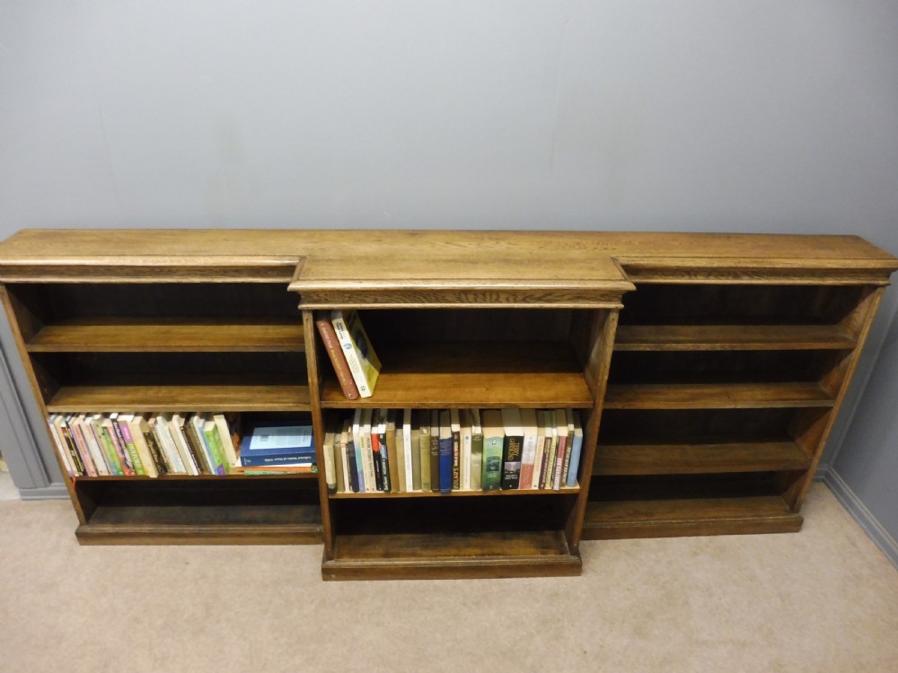 LONG EDWARDIAN OAK BREAKFRONT BOOKCASE View XI