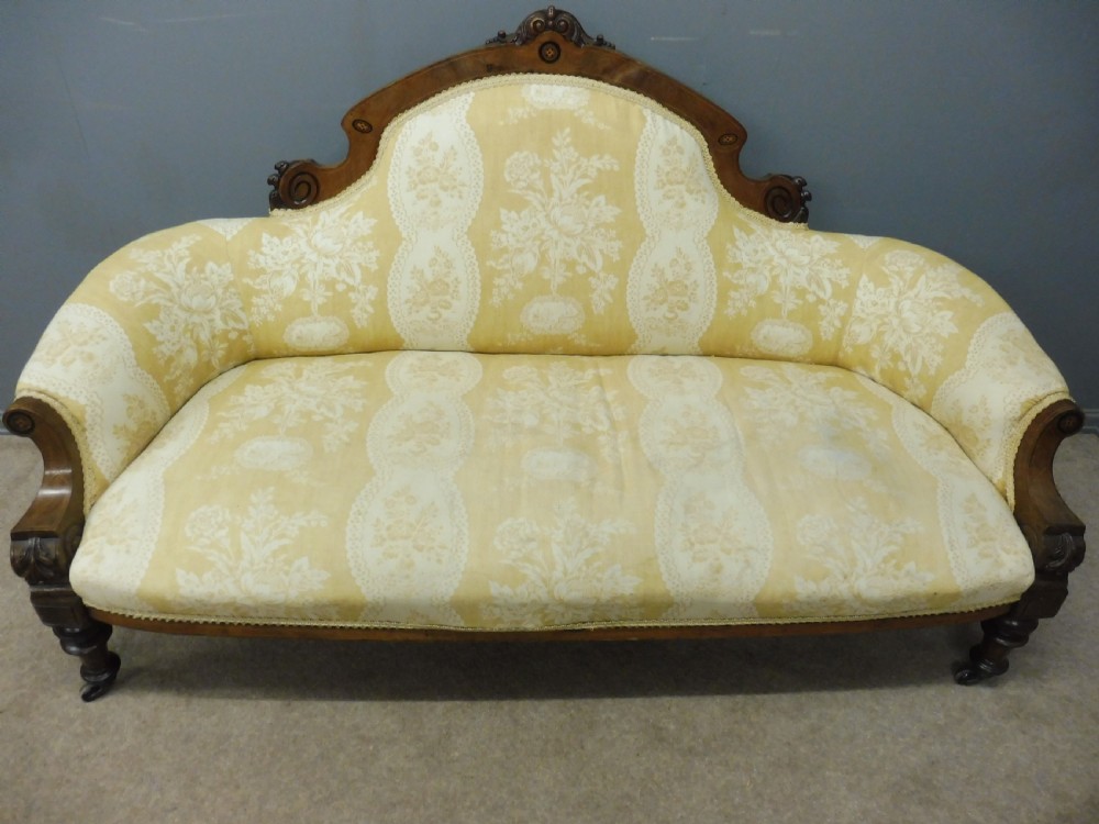 19th CENTURY WALNUT AND INLAID SHOW FRAME SOFA View III