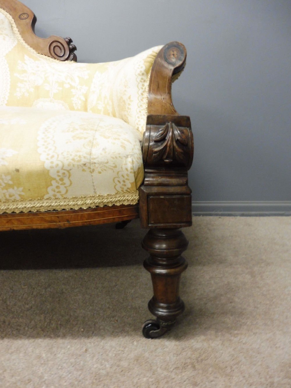 19th CENTURY WALNUT AND INLAID SHOW FRAME SOFA View V