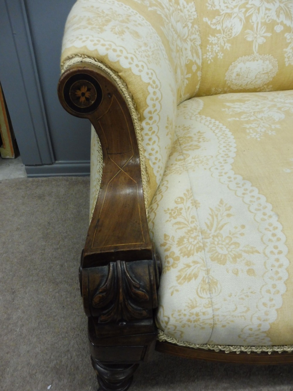 19th CENTURY WALNUT AND INLAID SHOW FRAME SOFA View IX
