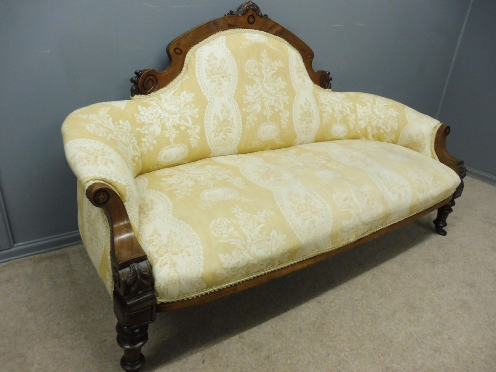 19th CENTURY WALNUT AND INLAID SHOW FRAME SOFA View X