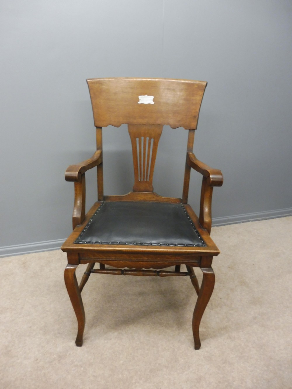 EDWARDIAN OAK DESK CHAIR WITH SILVER PLAQUE View III