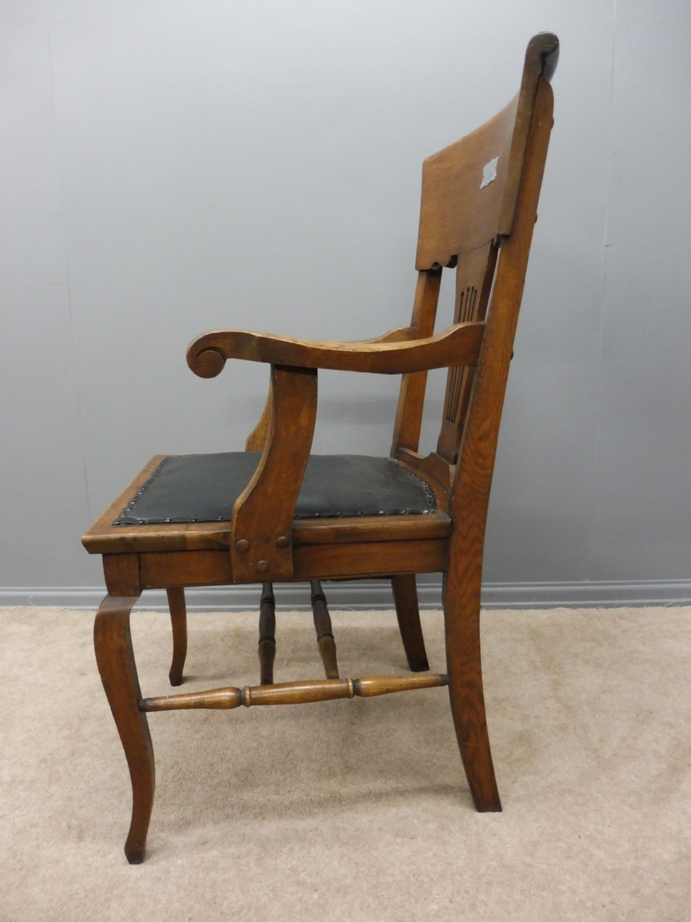 EDWARDIAN OAK DESK CHAIR WITH SILVER PLAQUE View V