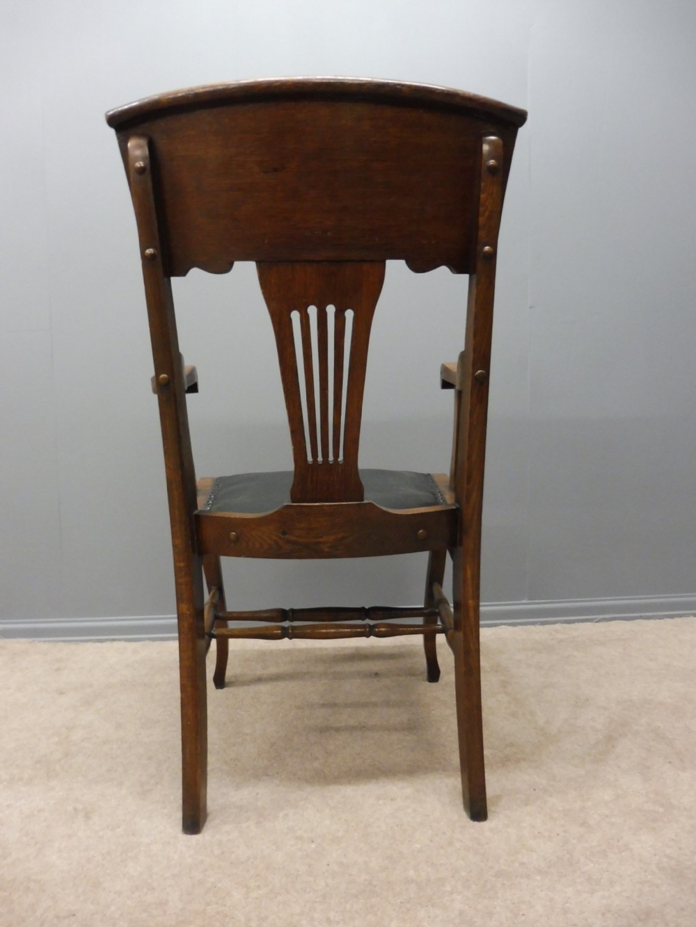 EDWARDIAN OAK DESK CHAIR WITH SILVER PLAQUE View VI