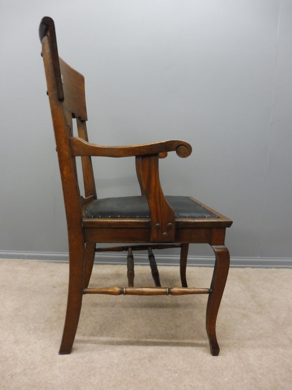 EDWARDIAN OAK DESK CHAIR WITH SILVER PLAQUE View VII