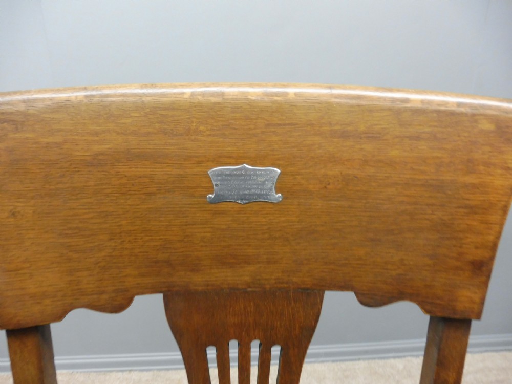 EDWARDIAN OAK DESK CHAIR WITH SILVER PLAQUE View VIII