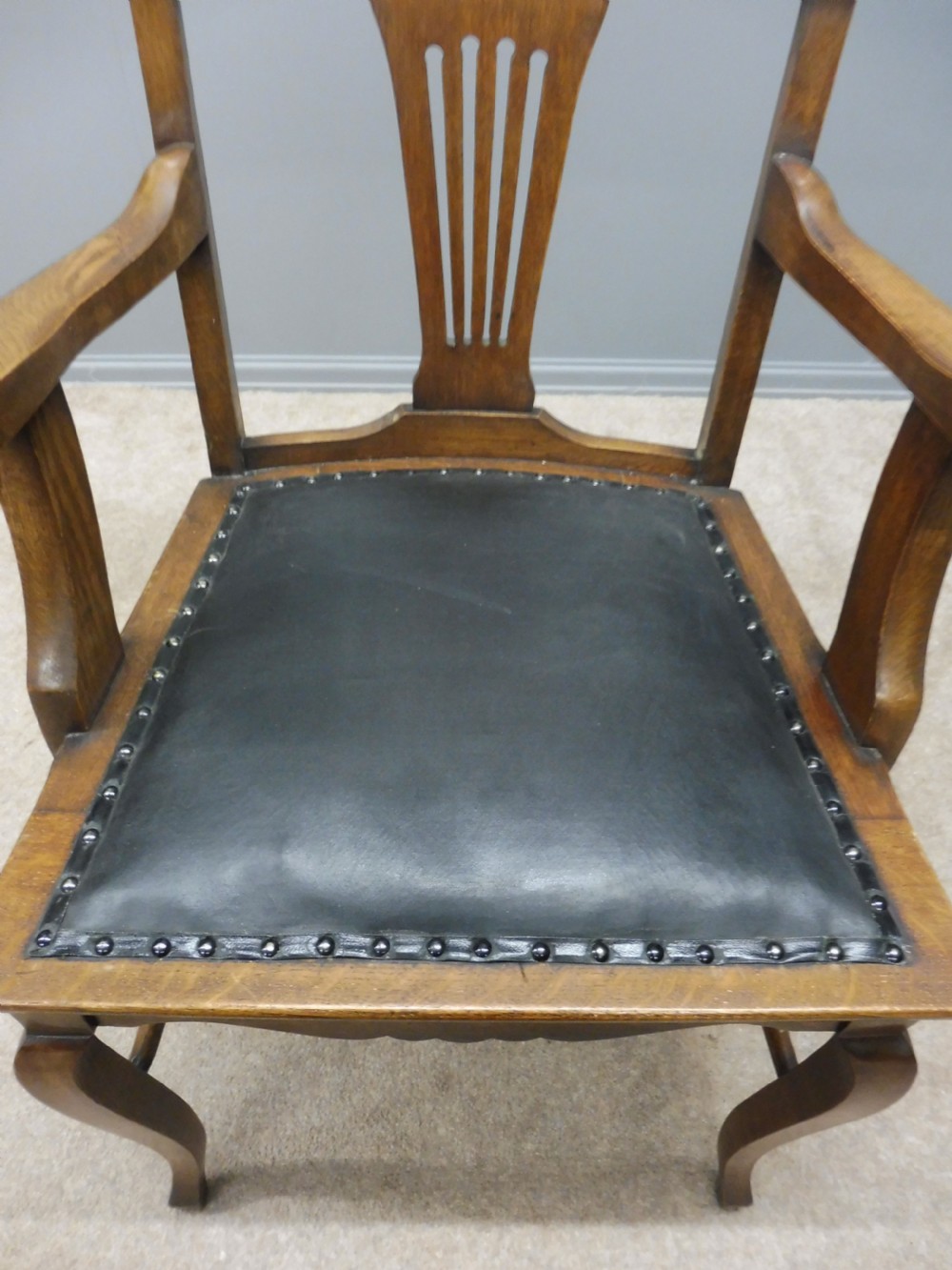 EDWARDIAN OAK DESK CHAIR WITH SILVER PLAQUE View XI