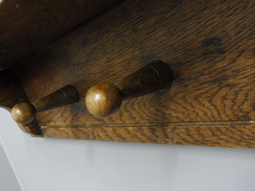 Lovely SOLID OAK HEADMASTERS COAT AND HAT HOOKS c1920 View IV
