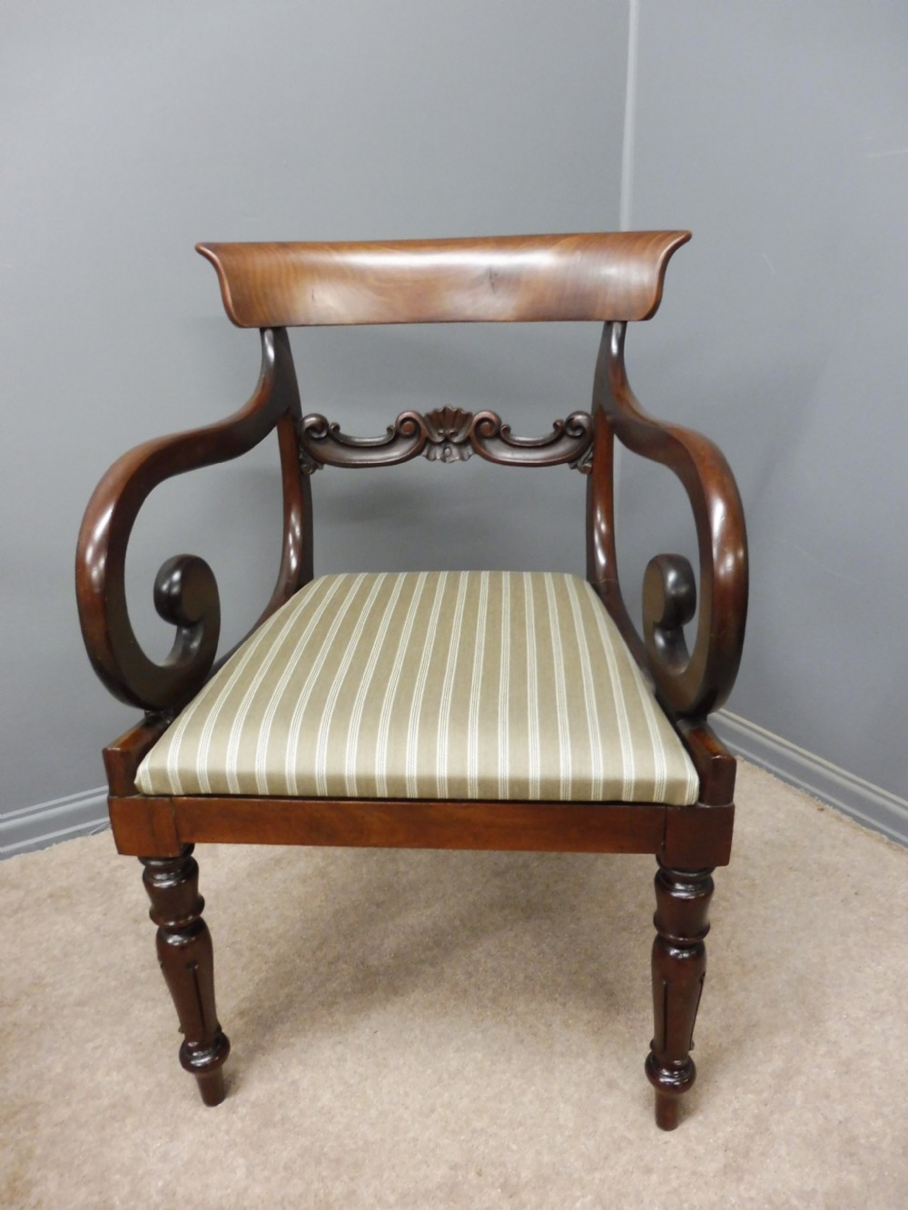 A VERY GOOD PAIR OF REGENCY MAHOGANY ELBOW CHAIRS View III