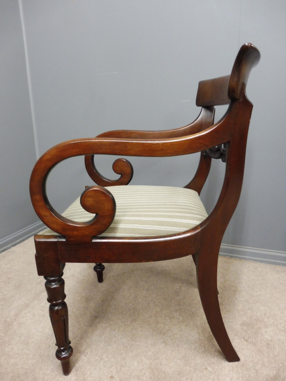 A VERY GOOD PAIR OF REGENCY MAHOGANY ELBOW CHAIRS View XII
