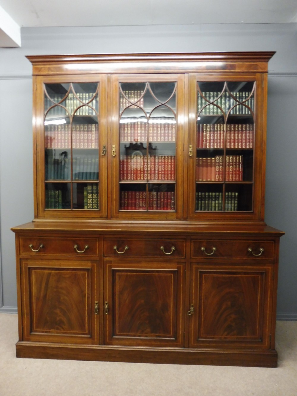 EDWARDIAN MAHOGANY INLAID LIBRARY BOOKCASE
