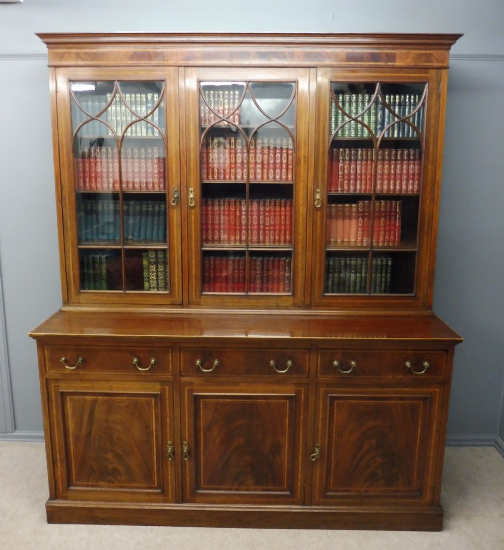 EDWARDIAN MAHOGANY INLAID LIBRARY BOOKCASE View II