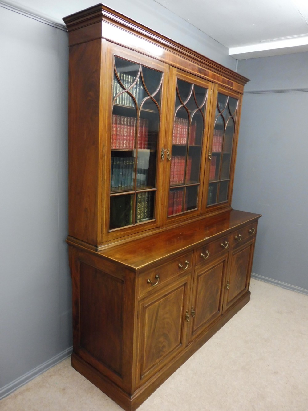 EDWARDIAN MAHOGANY INLAID LIBRARY BOOKCASE View III