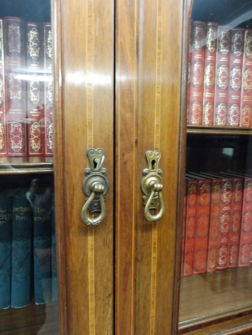 EDWARDIAN MAHOGANY INLAID LIBRARY BOOKCASE View XIII