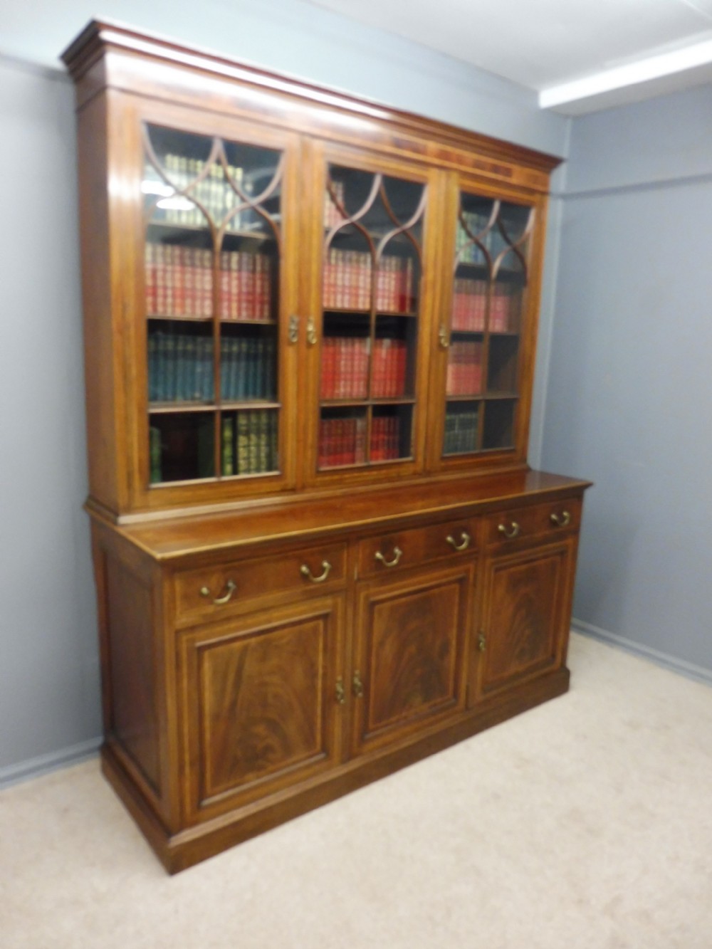 EDWARDIAN MAHOGANY INLAID LIBRARY BOOKCASE View XIV