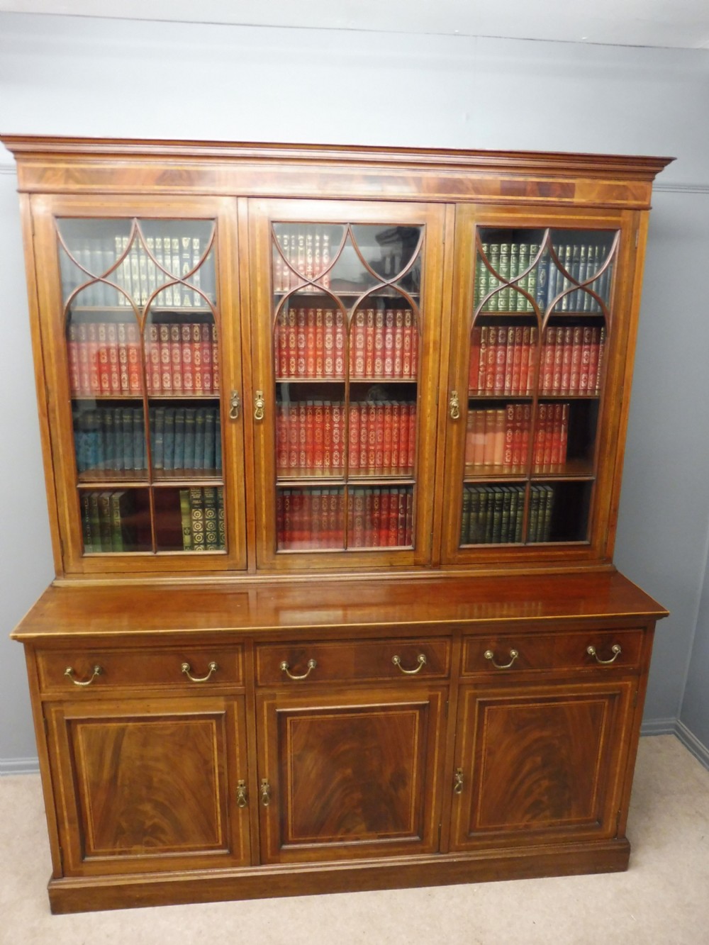 EDWARDIAN MAHOGANY INLAID LIBRARY BOOKCASE View XV