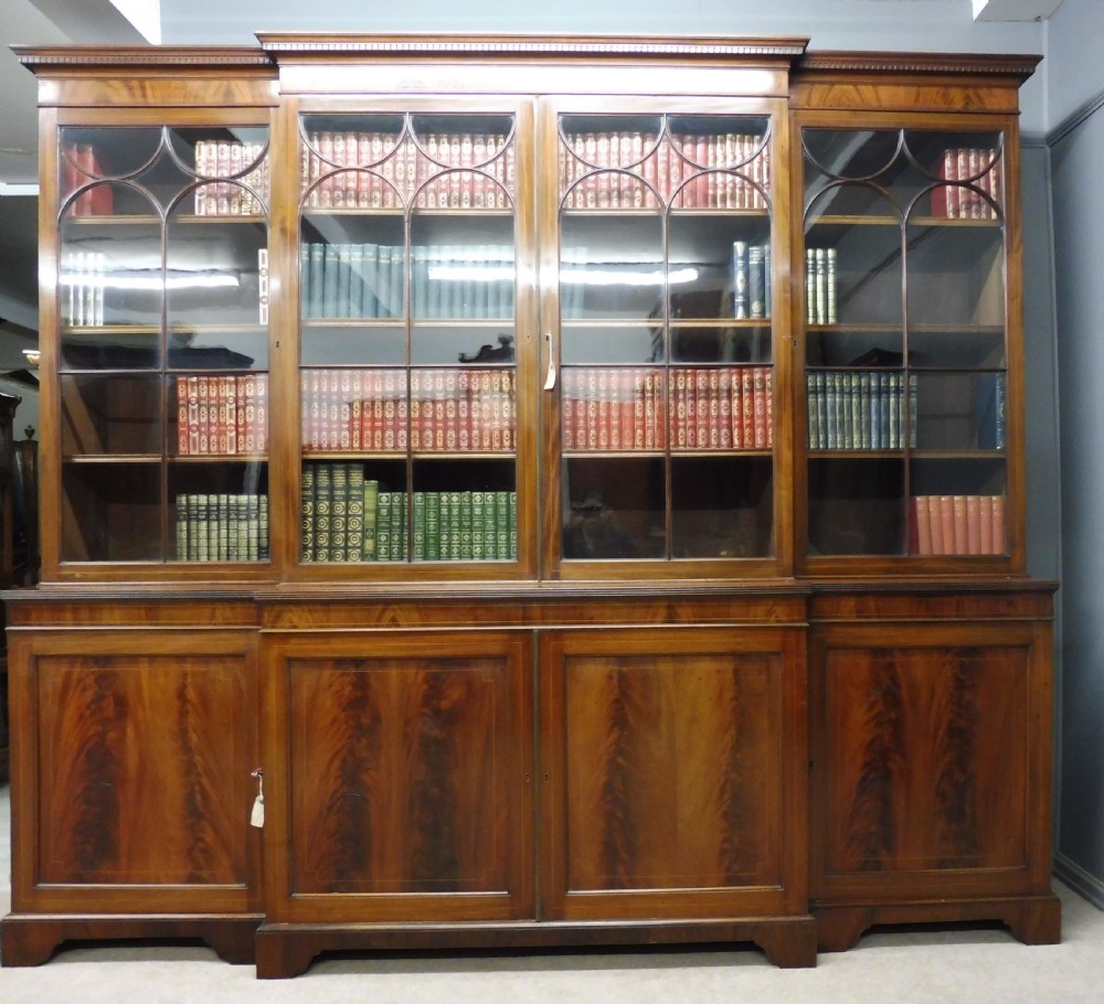 LARGE EDWARDIAN MAHOGANY INLAID BREAKFRONT LIBRARY BOOKCASE View IV
