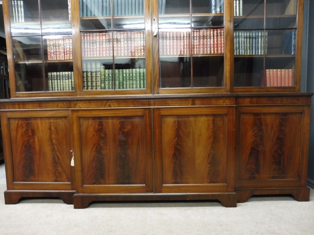 LARGE EDWARDIAN MAHOGANY INLAID BREAKFRONT LIBRARY BOOKCASE View VI