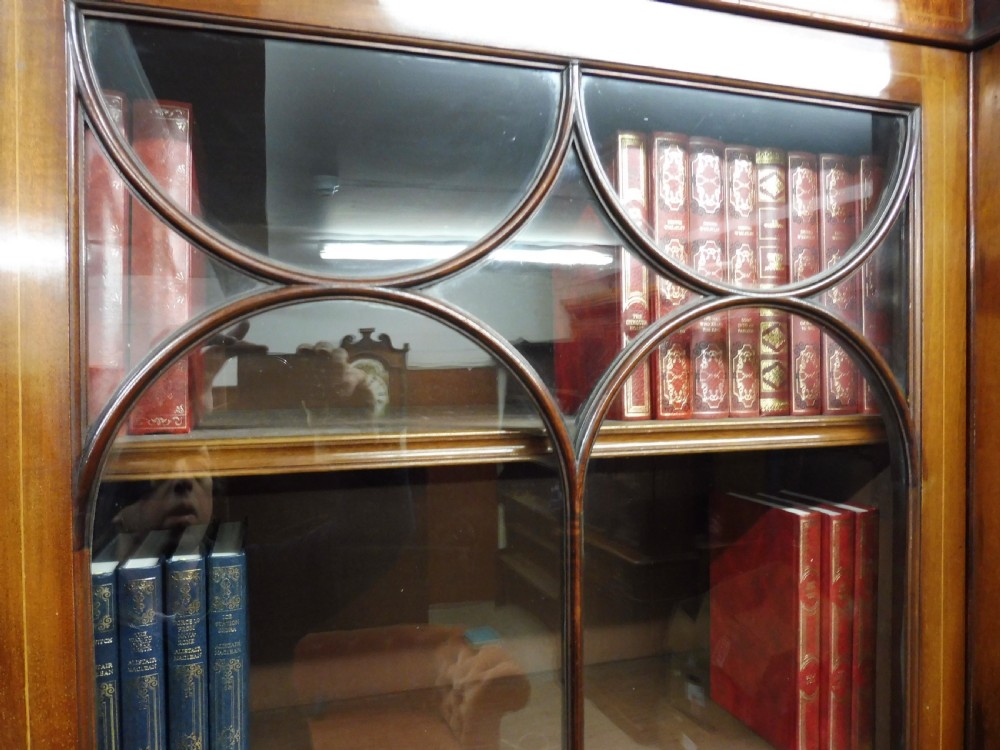 LARGE EDWARDIAN MAHOGANY INLAID BREAKFRONT LIBRARY BOOKCASE View VII