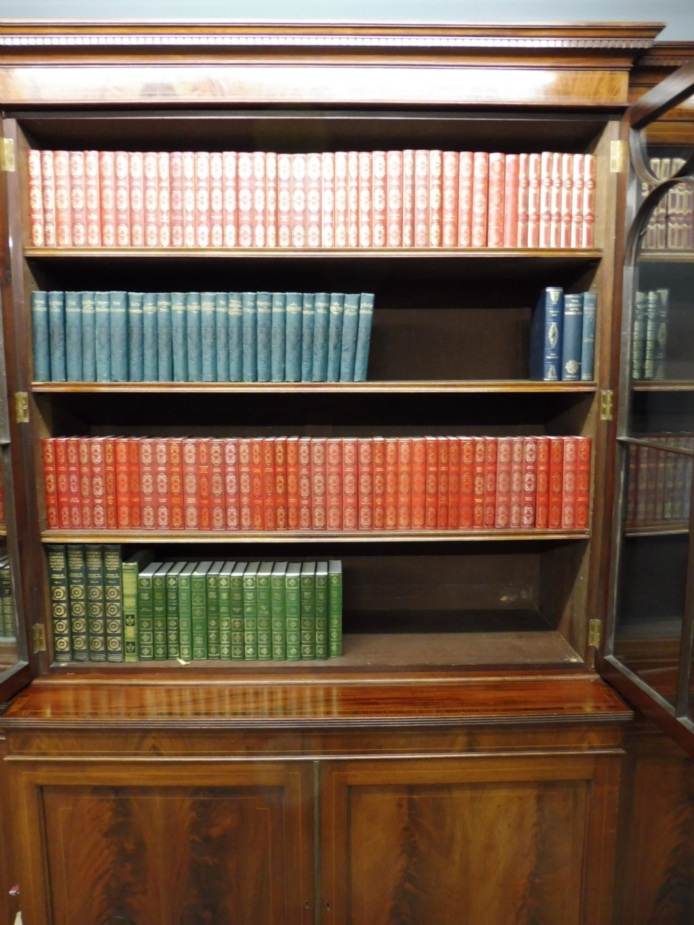 LARGE EDWARDIAN MAHOGANY INLAID BREAKFRONT LIBRARY BOOKCASE View X