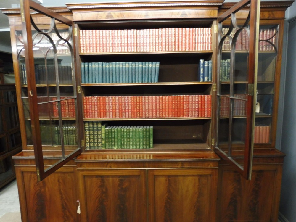 LARGE EDWARDIAN MAHOGANY INLAID BREAKFRONT LIBRARY BOOKCASE View XI
