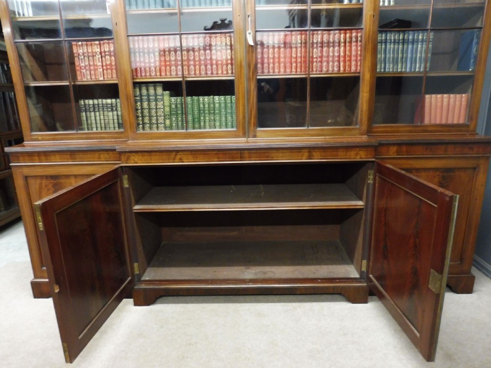 LARGE EDWARDIAN MAHOGANY INLAID BREAKFRONT LIBRARY BOOKCASE View XII