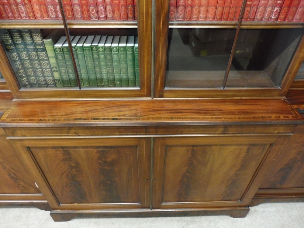 LARGE EDWARDIAN MAHOGANY INLAID BREAKFRONT LIBRARY BOOKCASE View XIV
