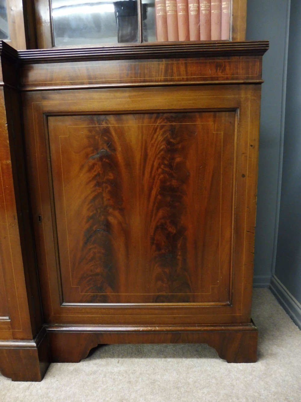 LARGE EDWARDIAN MAHOGANY INLAID BREAKFRONT LIBRARY BOOKCASE View XV