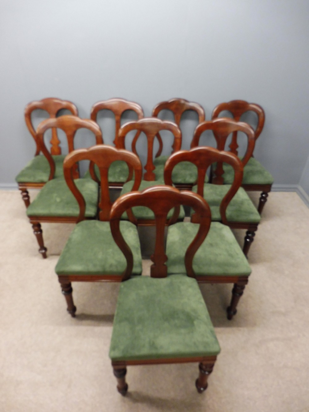 SET OF TEN RESTORED VICTORIAN MAHOGANY DINING CHAIRS View III
