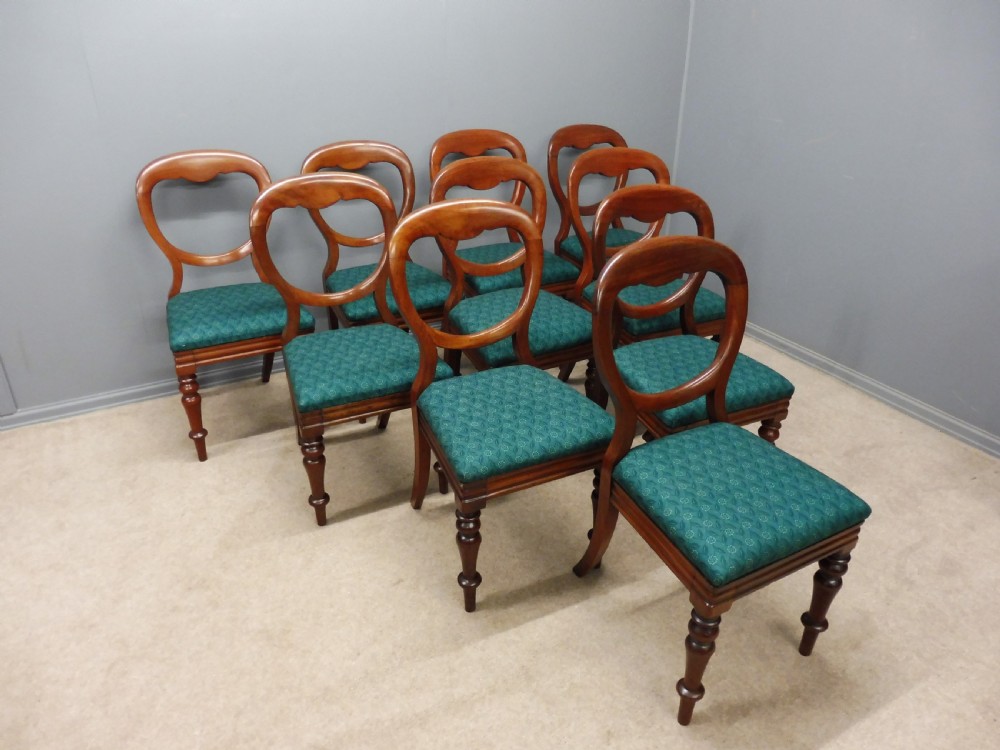 SET OF TEN RESTORED VICTORIAN MAHOGANY BALLOON BACK DINING CHAIRS