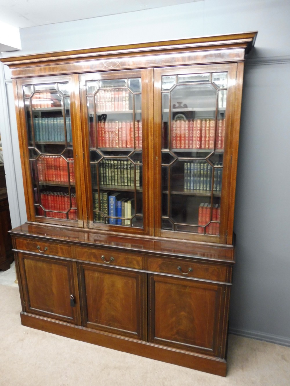 LARGE EDWARDIAN INLAID MAHOGANY LIBRARY BOOKCASE  View IV