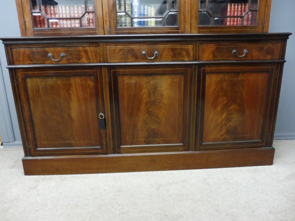 LARGE EDWARDIAN INLAID MAHOGANY LIBRARY BOOKCASE  View V