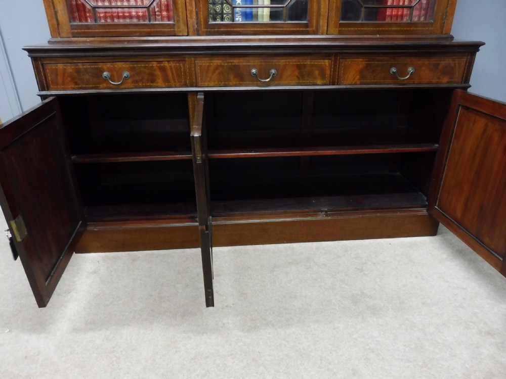 LARGE EDWARDIAN INLAID MAHOGANY LIBRARY BOOKCASE  View XI