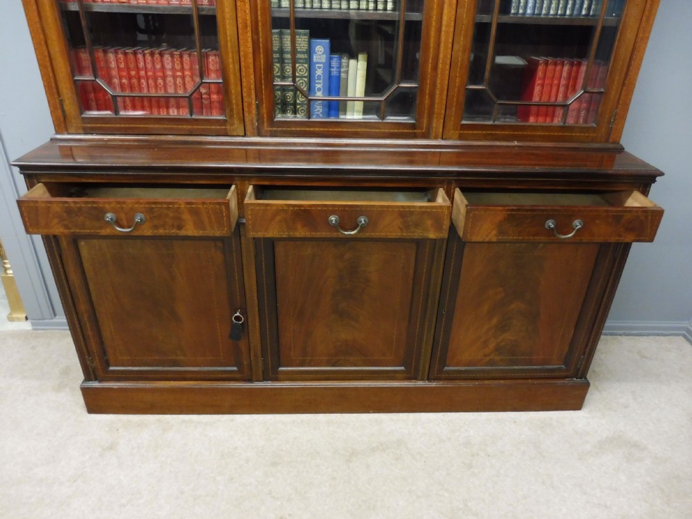 LARGE EDWARDIAN INLAID MAHOGANY LIBRARY BOOKCASE  View XII