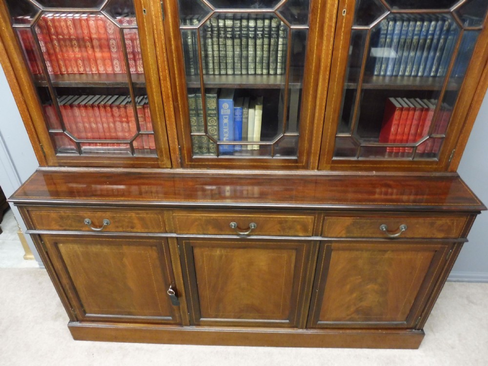 LARGE EDWARDIAN INLAID MAHOGANY LIBRARY BOOKCASE  View XIV
