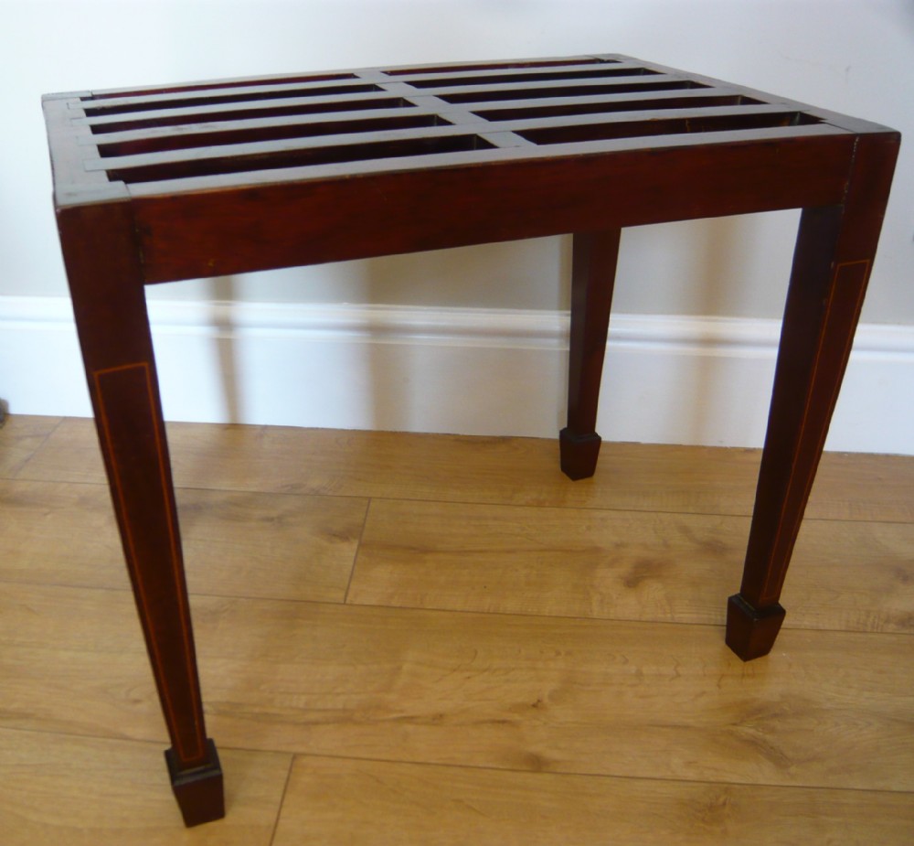 EDWARDIAN MAHOGANY LUGGAGE STAND SATINWOOD INLAY C1920