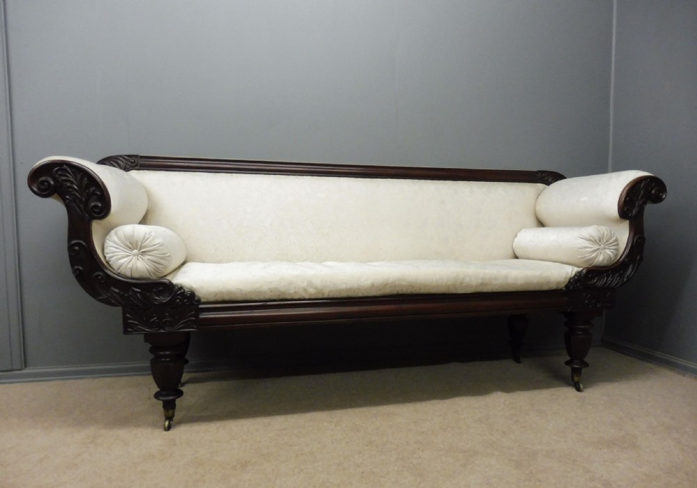 LARGE MID 19TH CENTURY MAHOGANY SHOW FRAME SCROLL END SOFA  View II