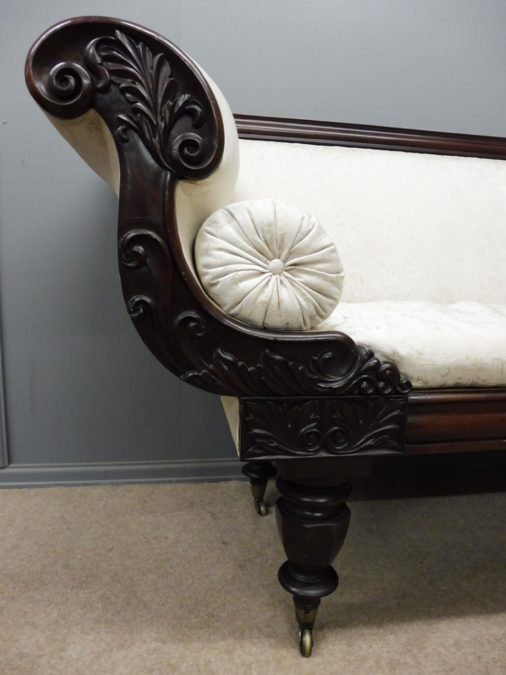 LARGE MID 19TH CENTURY MAHOGANY SHOW FRAME SCROLL END SOFA  View III
