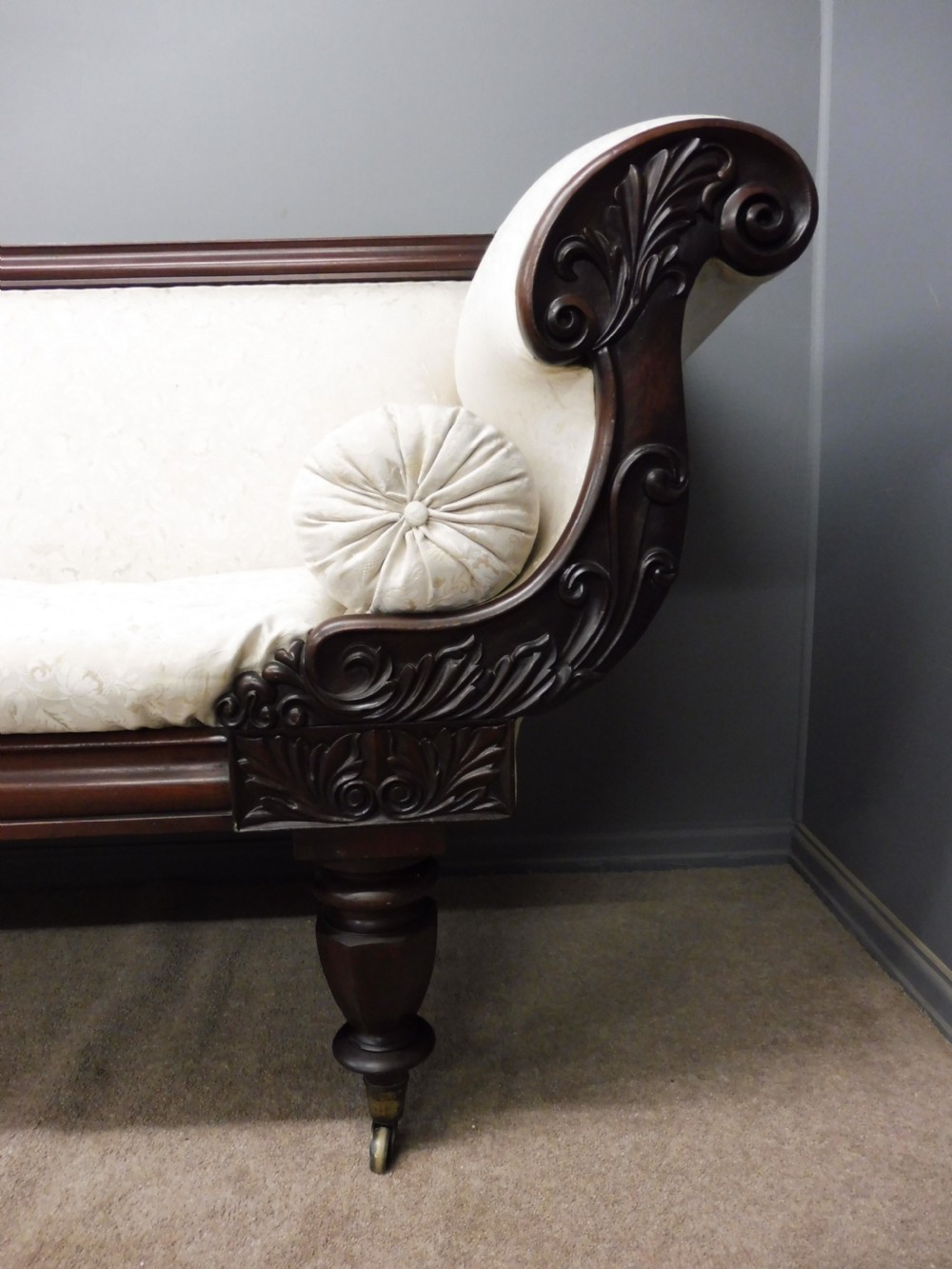 LARGE MID 19TH CENTURY MAHOGANY SHOW FRAME SCROLL END SOFA  View IV