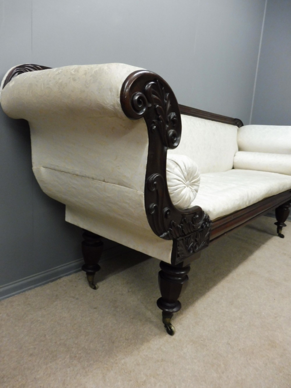 LARGE MID 19TH CENTURY MAHOGANY SHOW FRAME SCROLL END SOFA  View VIII