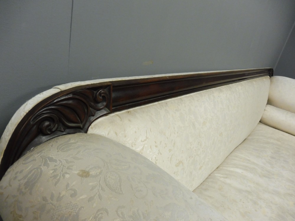 LARGE MID 19TH CENTURY MAHOGANY SHOW FRAME SCROLL END SOFA  View X