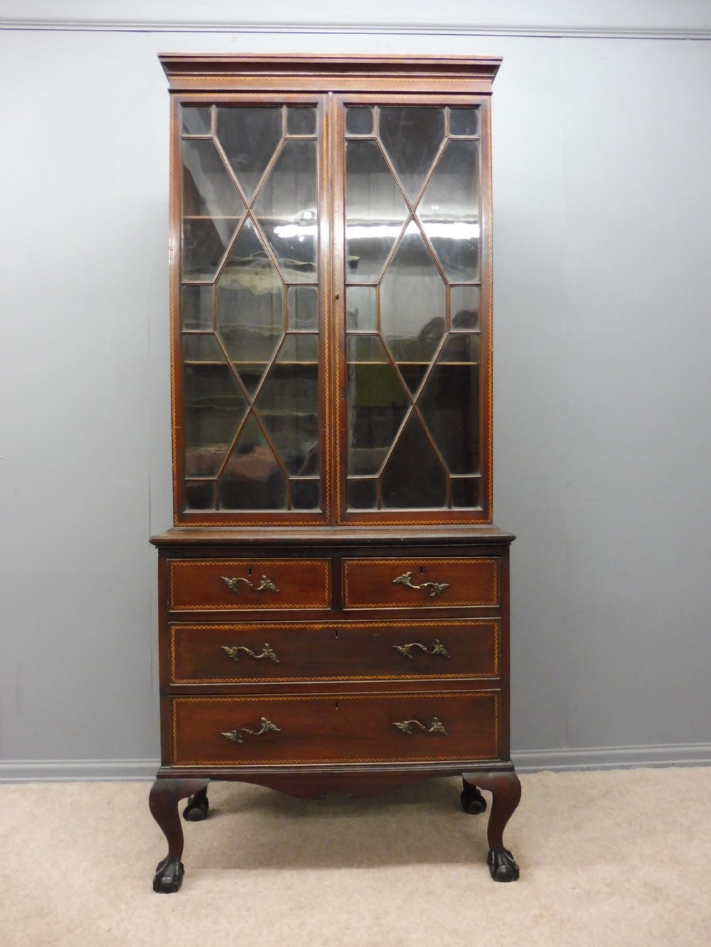 EDWARDIAN MAHOGANY INLAID BOOKCASE ON CHEST View II
