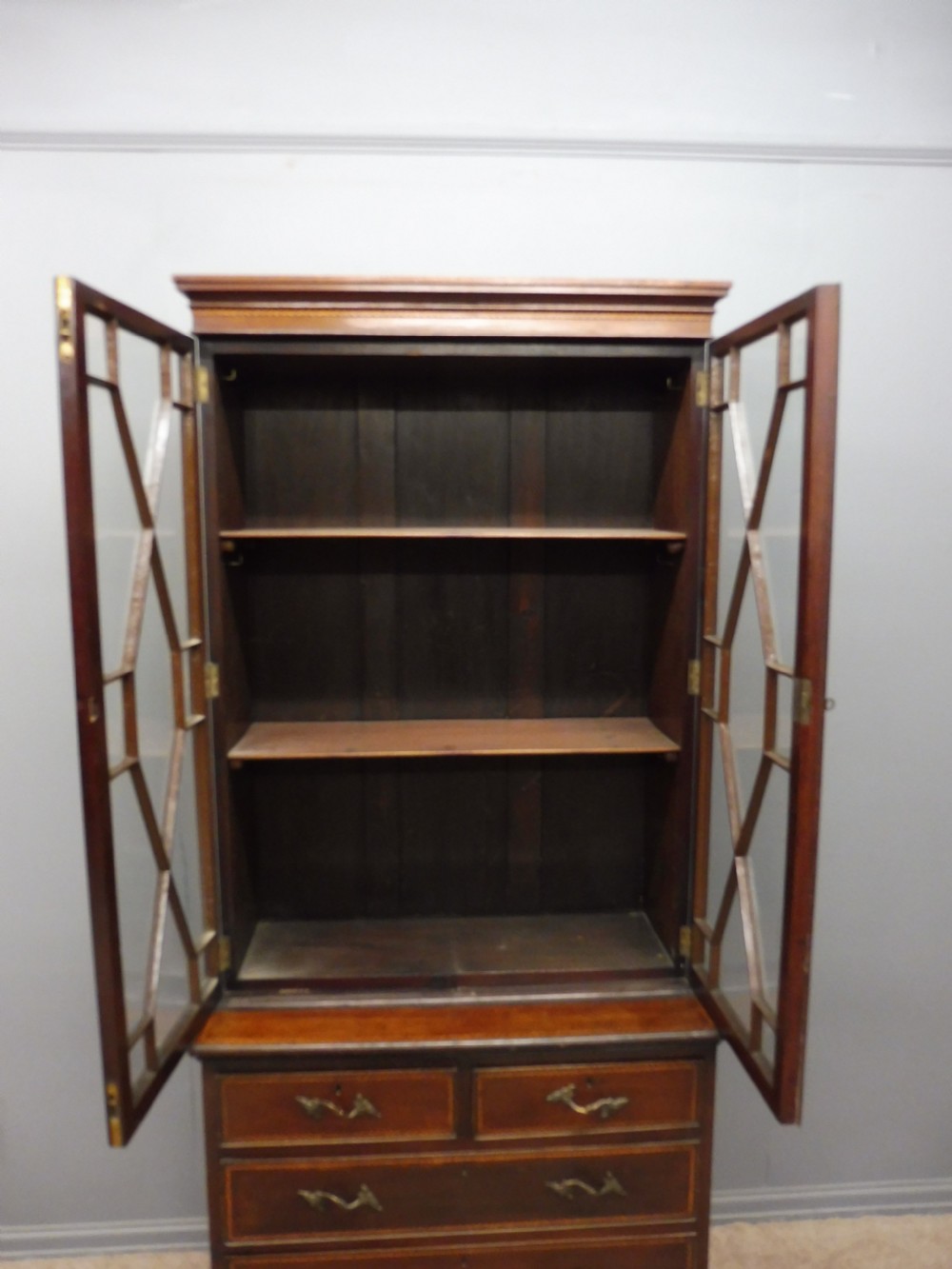 EDWARDIAN MAHOGANY INLAID BOOKCASE ON CHEST View III