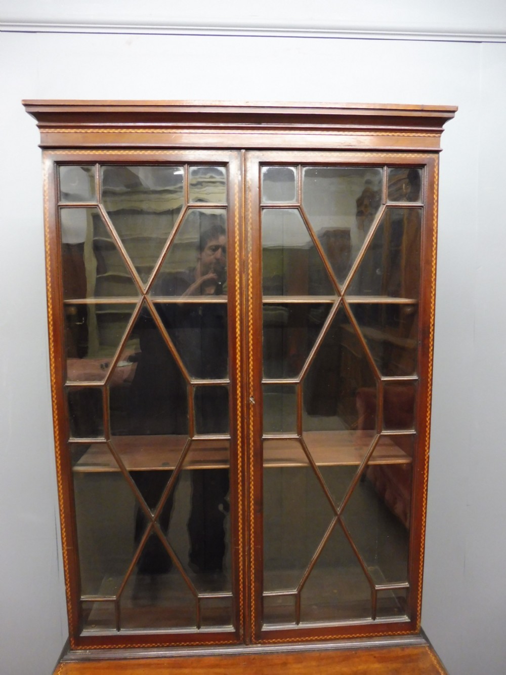 EDWARDIAN MAHOGANY INLAID BOOKCASE ON CHEST View IV