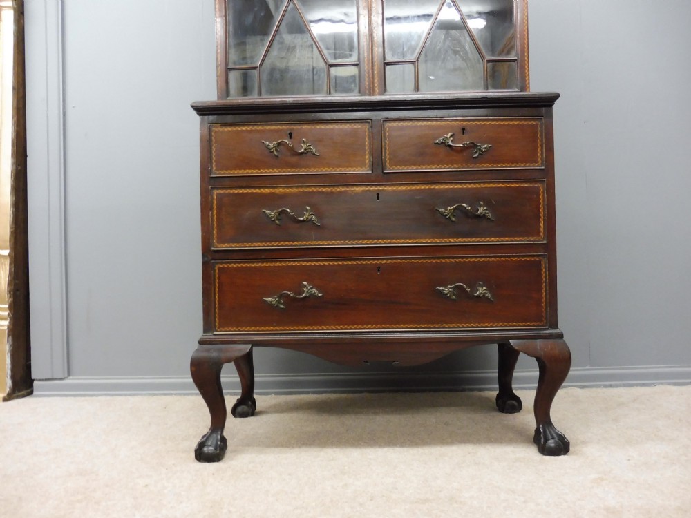 EDWARDIAN MAHOGANY INLAID BOOKCASE ON CHEST View V